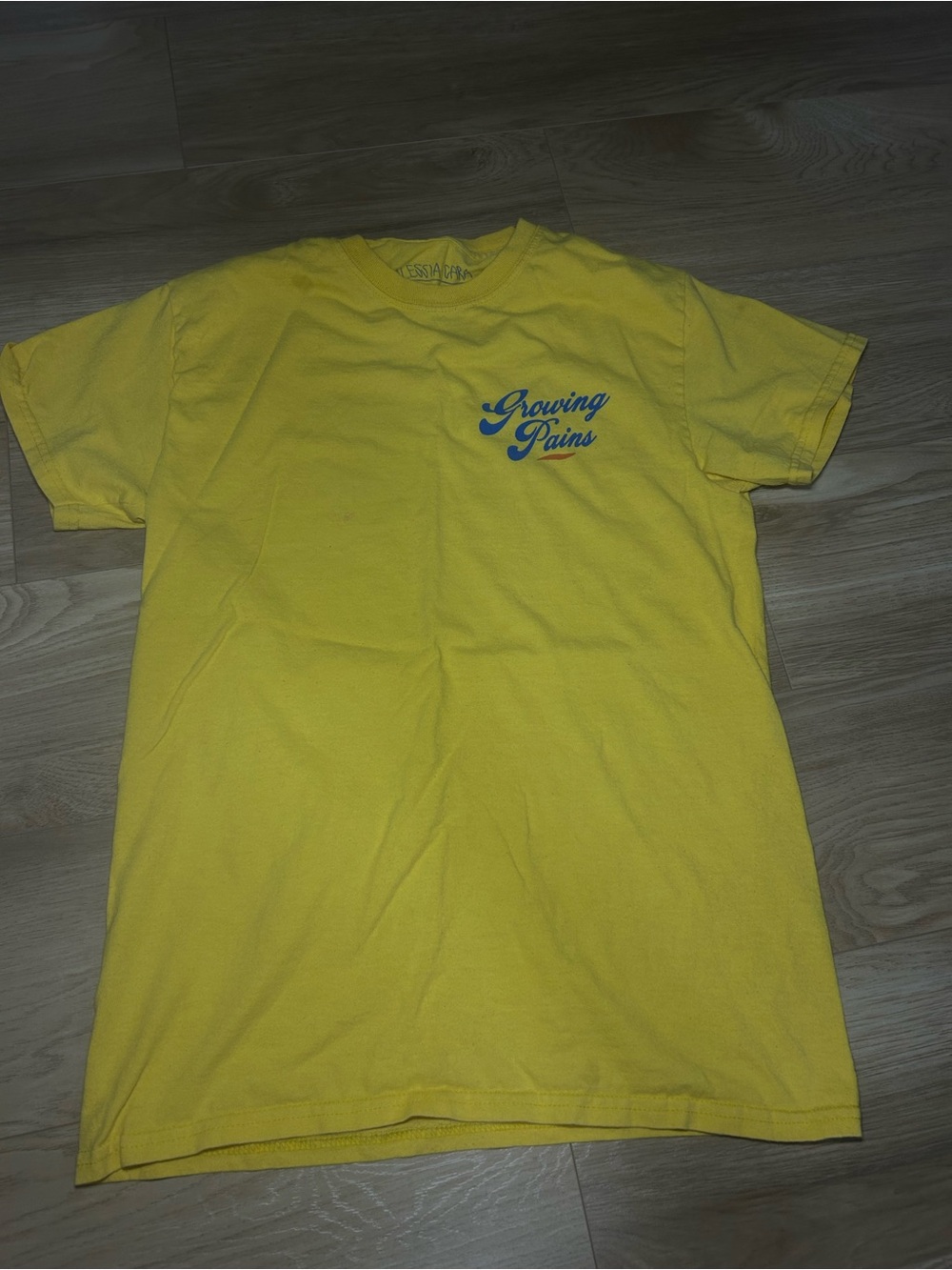 Gildan Yellow T-Shirt with Blue "Growing Pains" Script